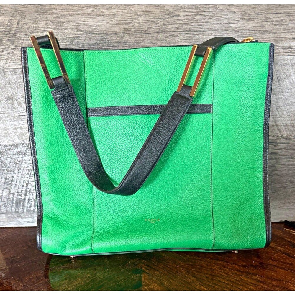 Luana Italy Margherita Green/Black Leather Shoulder Bag - PRISTINE